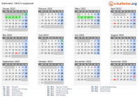 Kalender 2022 mit Ferien und Feiertagen Lappland