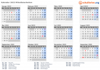 Kalender 2022 mit Ferien und Feiertagen Mittelösterbotten