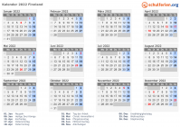 Kalender 2022 mit Ferien und Feiertagen Finnland