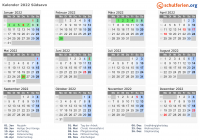 Kalender 2022 mit Ferien und Feiertagen Südsavo