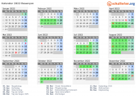 Kalender 2022 mit Ferien und Feiertagen Besançon