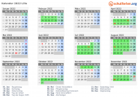 Kalender 2022 mit Ferien und Feiertagen Lille