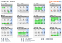 Kalender 2022 mit Ferien und Feiertagen Hamburg