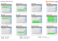 Kalender 2022 mit Ferien und Feiertagen Drente