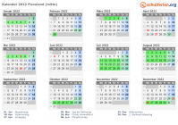 Kalender 2022 mit Ferien und Feiertagen Flevoland (mitte)