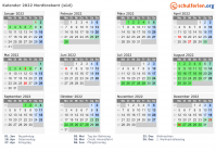 Kalender 2022 mit Ferien und Feiertagen Nordbrabant (süd)