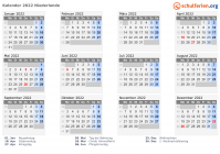 Kalender 2022 mit Ferien und Feiertagen Niederlande