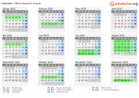 Kalender 2022 mit Ferien und Feiertagen Utrecht (nord)