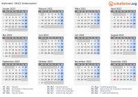 Kalender 2022 mit Ferien und Feiertagen Indonesien