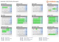 Kalender 2022 mit Ferien und Feiertagen Emilia-Romagna