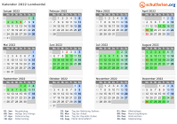 Kalender 2022 mit Ferien und Feiertagen Lombardei