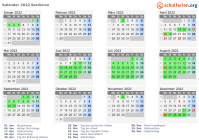 Kalender 2022 mit Ferien und Feiertagen Sardinien