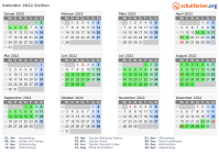 Kalender 2022 mit Ferien und Feiertagen Sizilien