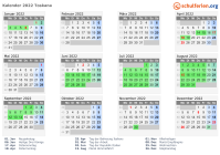 Kalender 2022 mit Ferien und Feiertagen Toskana