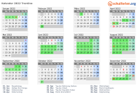 Kalender 2022 mit Ferien und Feiertagen Trentino