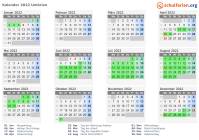 Kalender 2022 mit Ferien und Feiertagen Umbrien