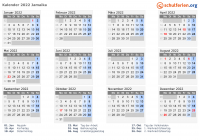 Kalender 2022 mit Ferien und Feiertagen Jamaika