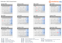 Kalender 2022 mit Ferien und Feiertagen Kasachstan