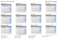 Kalender 2022 mit Ferien und Feiertagen Kolumbien