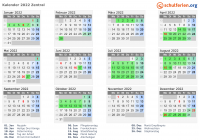 Kalender 2022 mit Ferien und Feiertagen Zentral