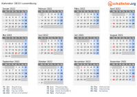 Kalender 2022 mit Ferien und Feiertagen Luxemburg