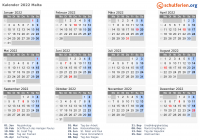 Kalender 2022 mit Ferien und Feiertagen Malta
