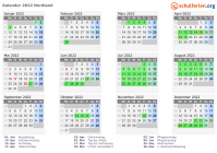 Kalender 2022 mit Ferien und Feiertagen Nordland