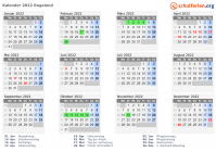 Kalender 2022 mit Ferien und Feiertagen Rogaland