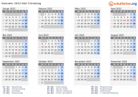 Kalender 2022 mit Ferien und Feiertagen Süd-Tröndelag