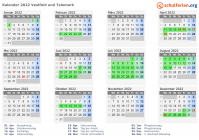 Kalender 2022 mit Ferien und Feiertagen Vestfold und Telemark