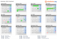 Kalender 2022 mit Ferien und Feiertagen Vestland