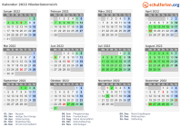 Kalender 2022 mit Ferien und Feiertagen Niederösterreich