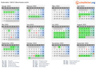 Kalender 2022 mit Ferien und Feiertagen Oberösterreich