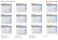 Kalender 2022 mit Ferien und Feiertagen Philippinen