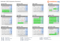 Kalender 2022 mit Ferien und Feiertagen Kujawien-Pommern