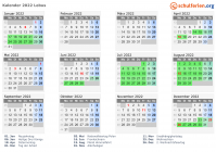 Kalender 2022 mit Ferien und Feiertagen Lebus