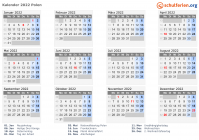 Kalender 2022 mit Ferien und Feiertagen Polen