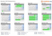 Kalender 2022 mit Ferien und Feiertagen Westpommern