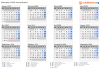 Kalender 2022 mit Feiertagen