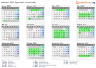 Kalender 2022 mit Ferien und Feiertagen Appenzell Innerrhoden