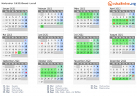 Kalender 2022 mit Ferien und Feiertagen Basel-Land