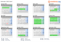 Kalender 2022 mit Ferien und Feiertagen Genf