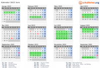 Kalender 2022 mit Ferien und Feiertagen Jura