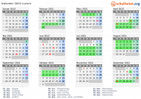 Kalender 2022 mit Ferien und Feiertagen Luzern