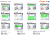 Kalender 2022 mit Ferien und Feiertagen Schwyz