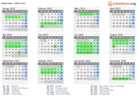 Kalender 2022 mit Ferien und Feiertagen Uri