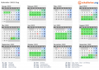 Kalender 2022 mit Ferien und Feiertagen Zug