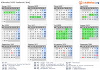 Kalender 2022 mit Ferien und Feiertagen Prešovský kraj
