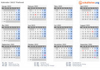 Kalender  mit Ferien und Feiertagen Thailand