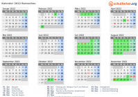 Kalender 2022 mit Ferien und Feiertagen Beneschau